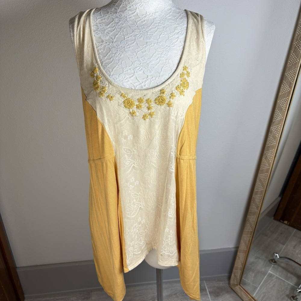 American Rag Womens 2X Yellow Tunic Tank Top Boho Cottagecore Lace